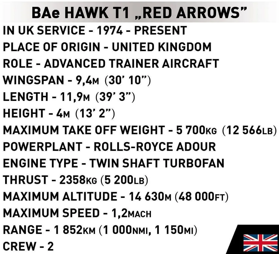 Cobi: Armed Forces - BAe Hawk T1 "Red Arrows" Jet 1/48th Scale Building Block Construction Set (389 Pieces)