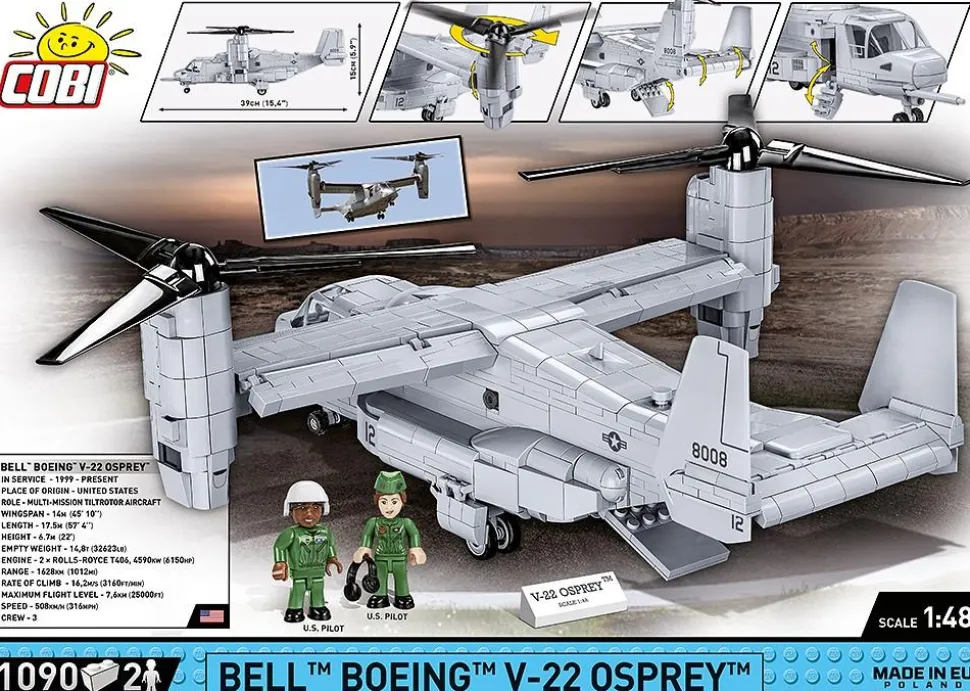 Cobi: Armed Forces - Bell Boeing V-22 Osprey Helicopter 1/48th Scale Building Block Construction Set (1090 Pieces)