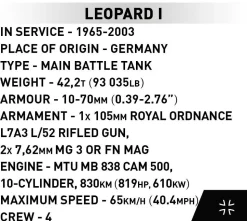 Cobi: Armed Forces - Leopard I Tank 1/72 Scale Building Block Construction Set (147 Pieces)