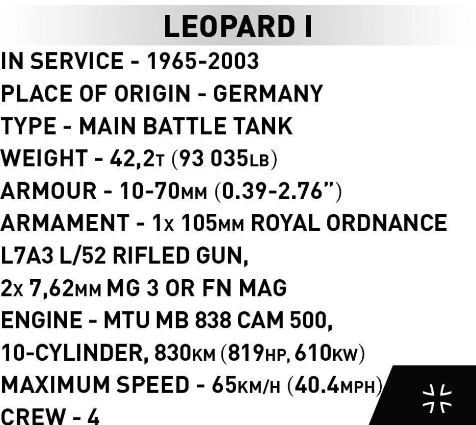 Cobi: Armed Forces - Leopard I Tank 1/72 Scale Building Block Construction Set (147 Pieces)
