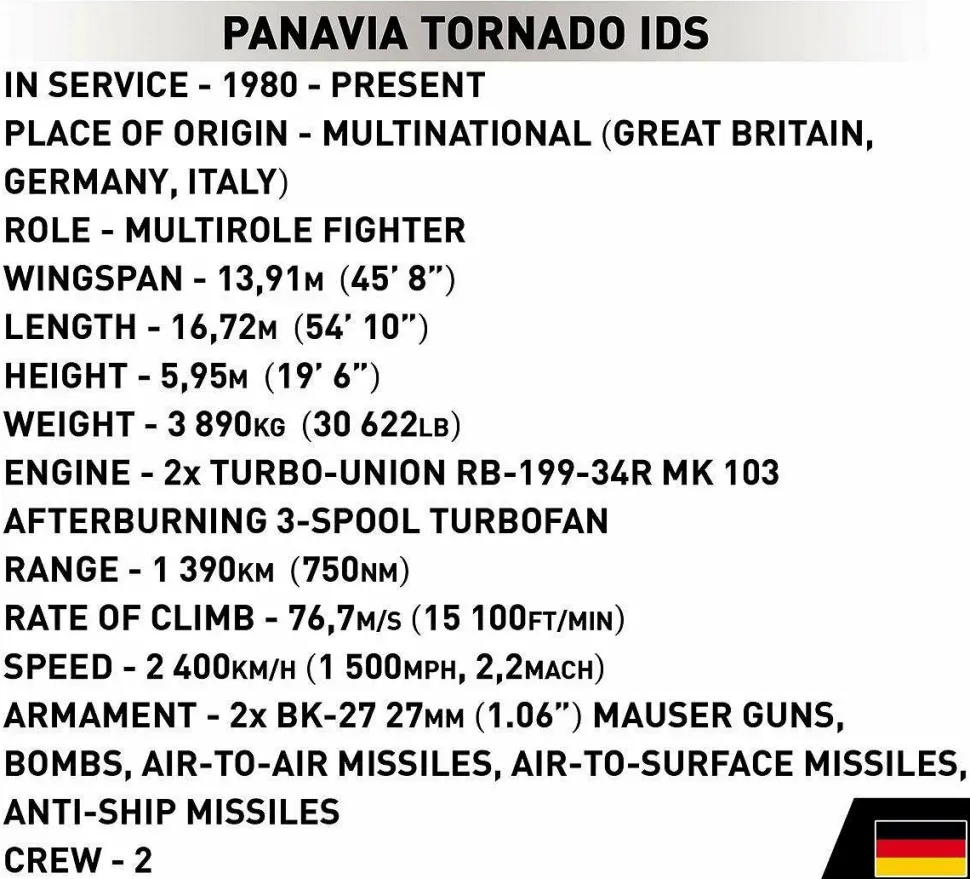 Cobi: Armed Forces - Panavia Tornado IDS Fighter Jet 1/48th Scale Building Block Construction Set (493 Pieces)