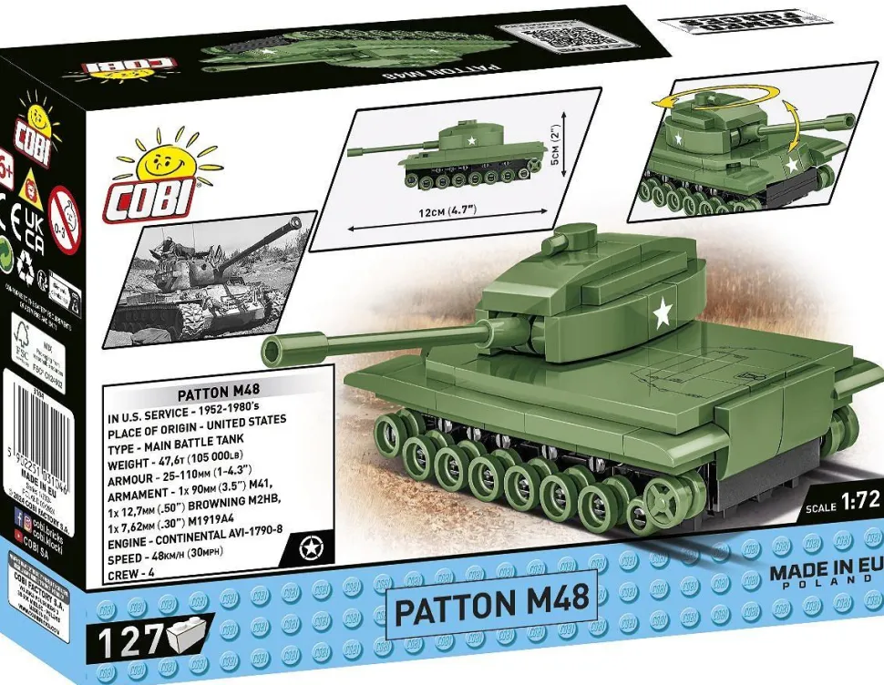 Cobi: Armed Forces - Patton M48 Tank 1/72 Scale Building Block Construction Set (127 Pieces)