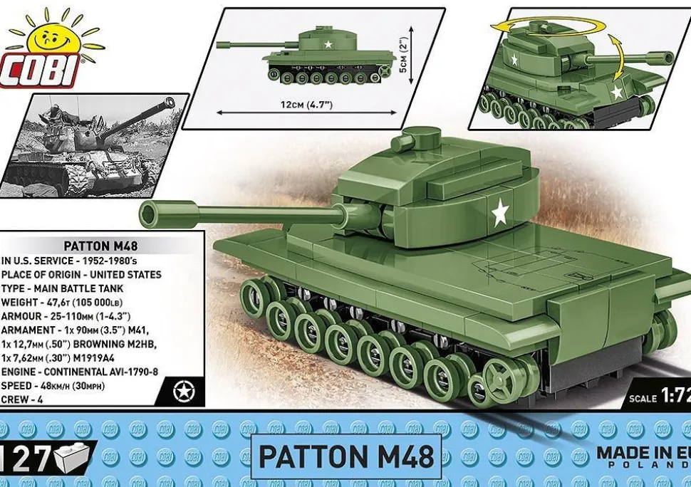 Cobi: Armed Forces - Patton M48 Tank 1/72 Scale Building Block Construction Set (127 Pieces)