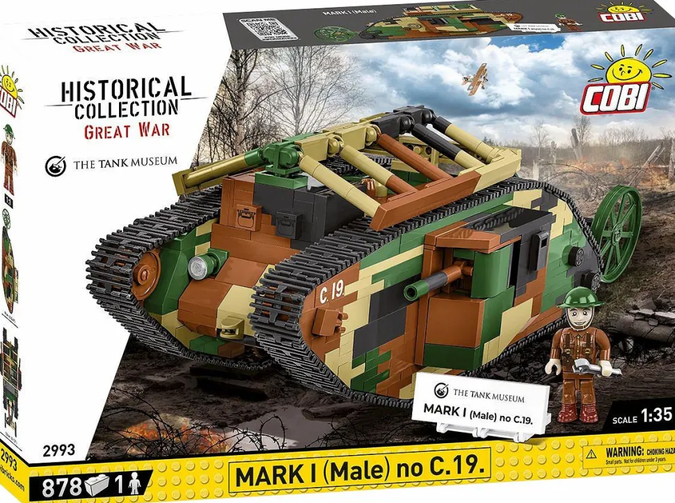 Cobi: Great War - Mark I (Male) no C.19. Tank Historical Collection 1/35th Scale Building Block Construction Set (878 Pieces)