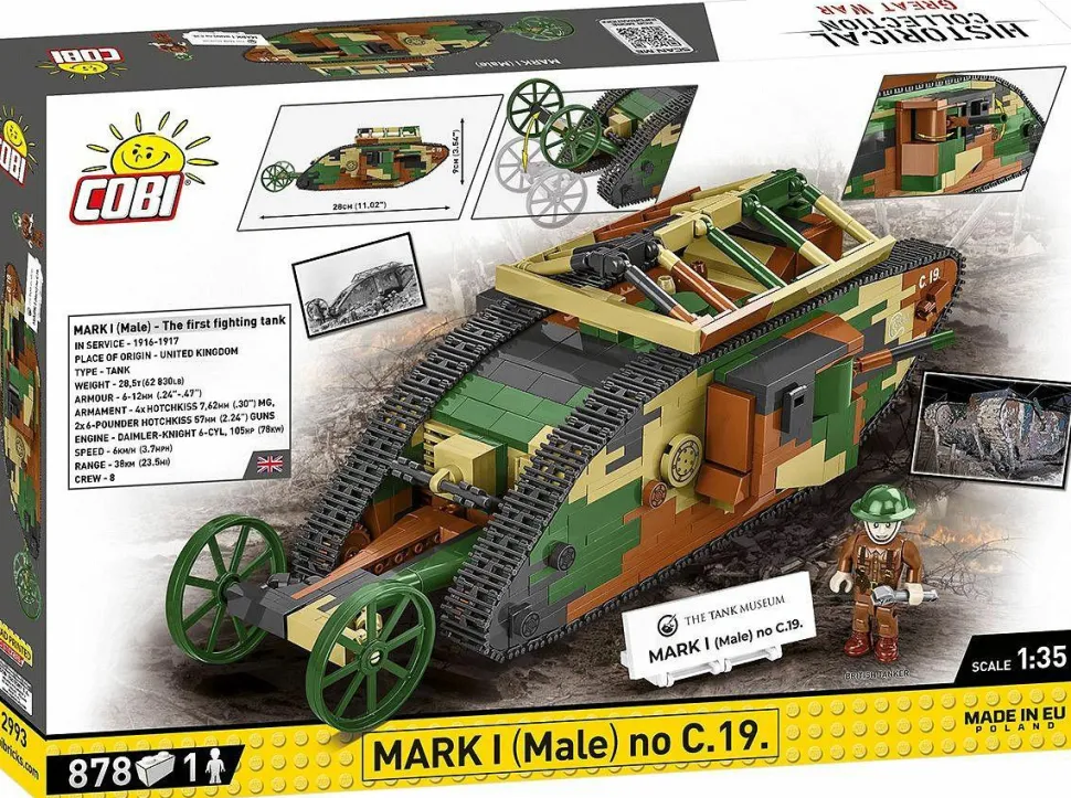 Cobi: Great War - Mark I (Male) no C.19. Tank Historical Collection 1/35th Scale Building Block Construction Set (878 Pieces)