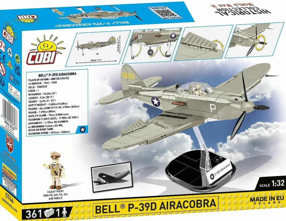 Cobi: World War II - Bell P-39D Airacobra (US) Historical Collection 1/32 Scale Fighter Plane Building Block Construction Set (361 Pieces)