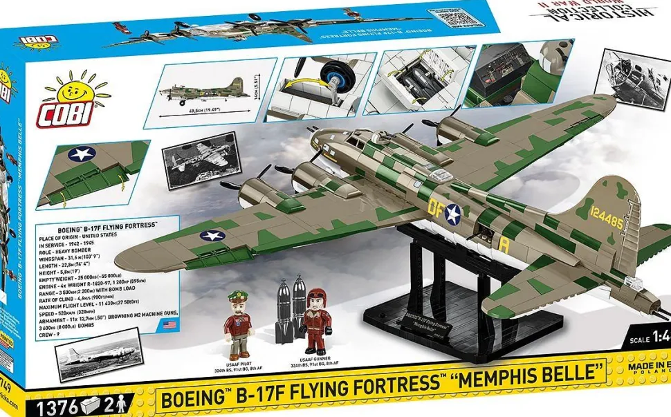 Cobi: World War II - Boeing B-17F Flying Fortress "Memphis Belle" Heavy Bomber Plane Executive Edition Historical Collection 1/48th Scale Building Block Construction Set (1376 Pieces)