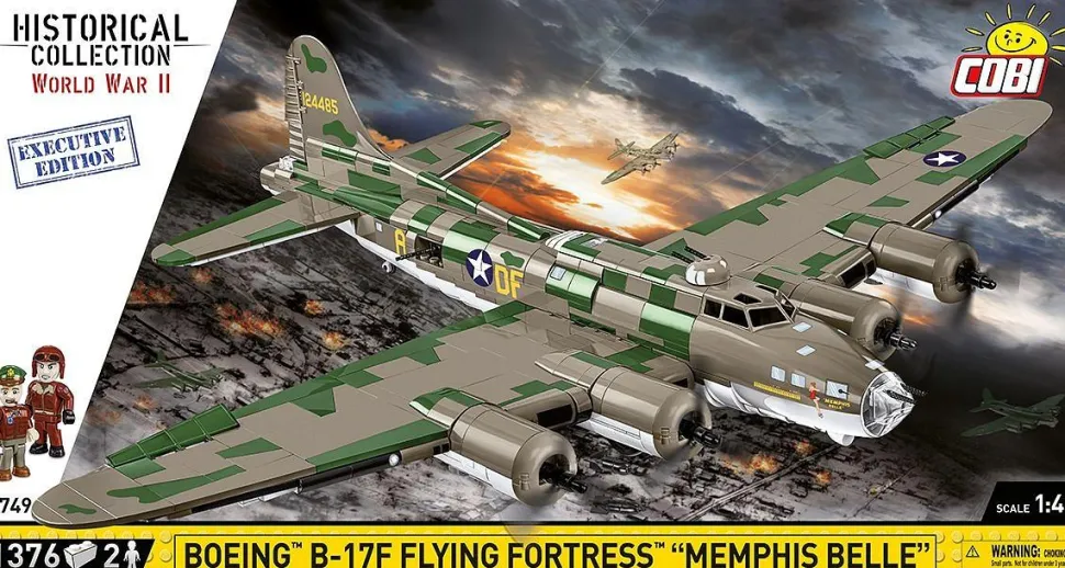 Cobi: World War II - Boeing B-17F Flying Fortress "Memphis Belle" Heavy Bomber Plane Executive Edition Historical Collection 1/48th Scale Building Block Construction Set (1376 Pieces)