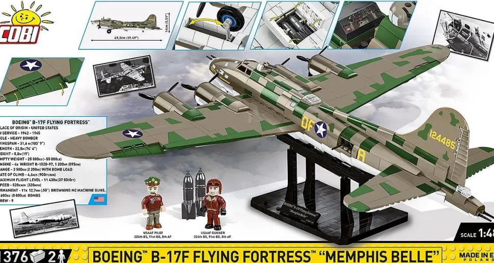 Cobi: World War II - Boeing B-17F Flying Fortress "Memphis Belle" Heavy Bomber Plane Executive Edition Historical Collection 1/48th Scale Building Block Construction Set (1376 Pieces)