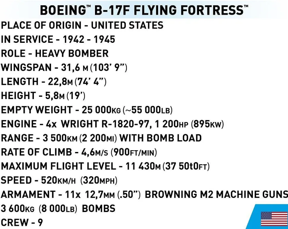 Cobi: World War II - Boeing B-17F Flying Fortress "Memphis Belle" Heavy Bomber Plane Executive Edition Historical Collection 1/48th Scale Building Block Construction Set (1376 Pieces)