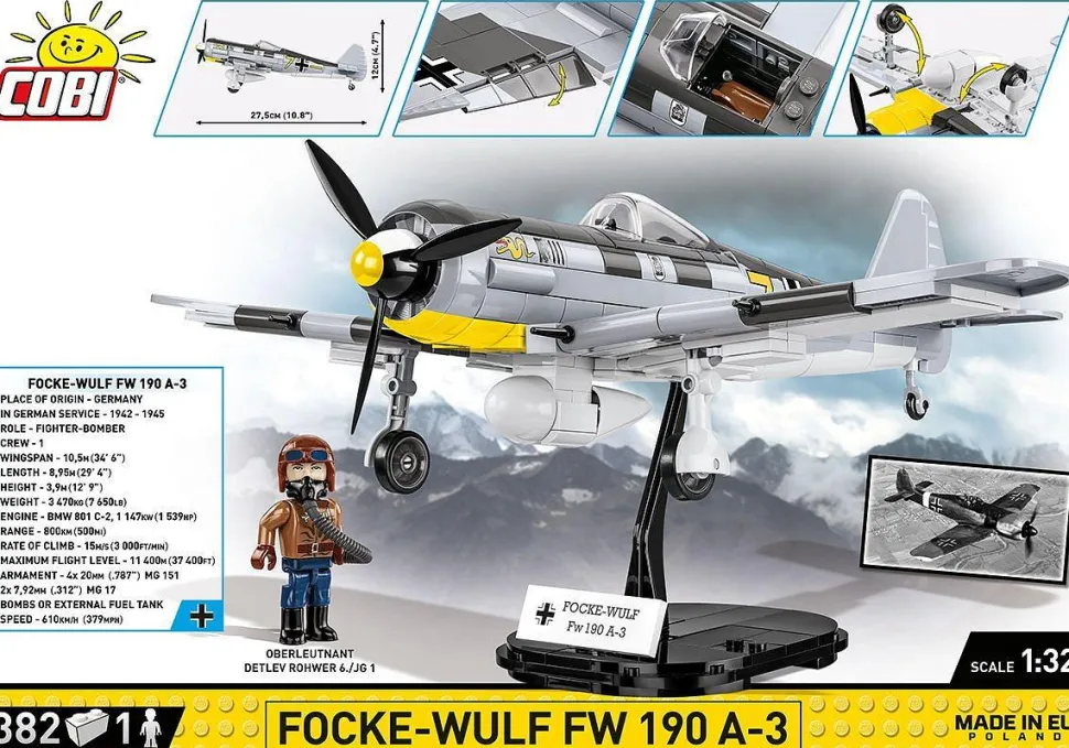 Cobi: World War II - Focke-Wulf FW 190-A3 Fighter Bomber Plane Historical Collection 1/32 Scale Building Block Construction Set (382 Pieces)