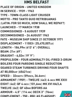 Cobi: World War II - HMS Belfast Light Cruiser Historical Collection 1/300th Scale Building Block Construction Set (1517 Pieces)