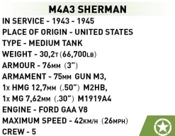 Cobi: World War II - M4A3 Sherman Tank Historical Collection 1/28th Scale Building Block Construction Set (852 Pieces)