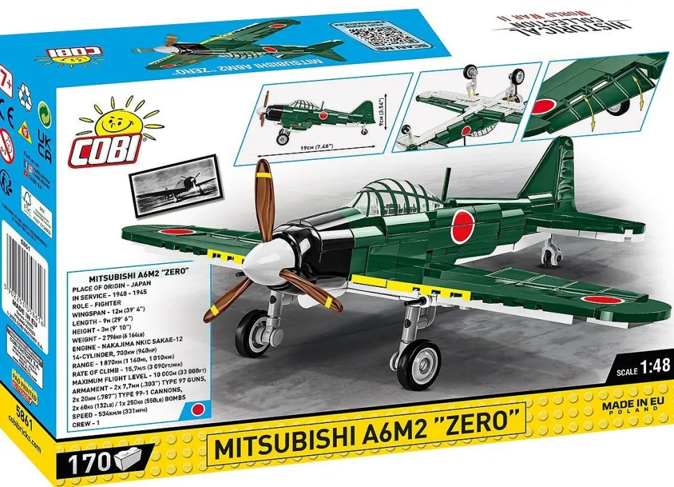 Cobi: World War II - Mitsubishi A6M2 "Zero" Fighter Plane Historical Collection 1/48th Scale Building Block Construction Set (170 Pieces)