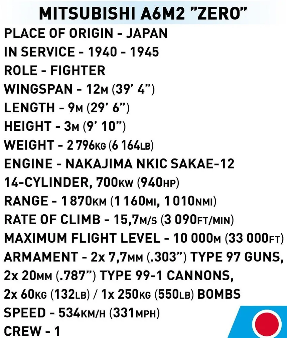 Cobi: World War II - Mitsubishi A6M2 "Zero" Fighter Plane Historical Collection 1/48th Scale Building Block Construction Set (170 Pieces)