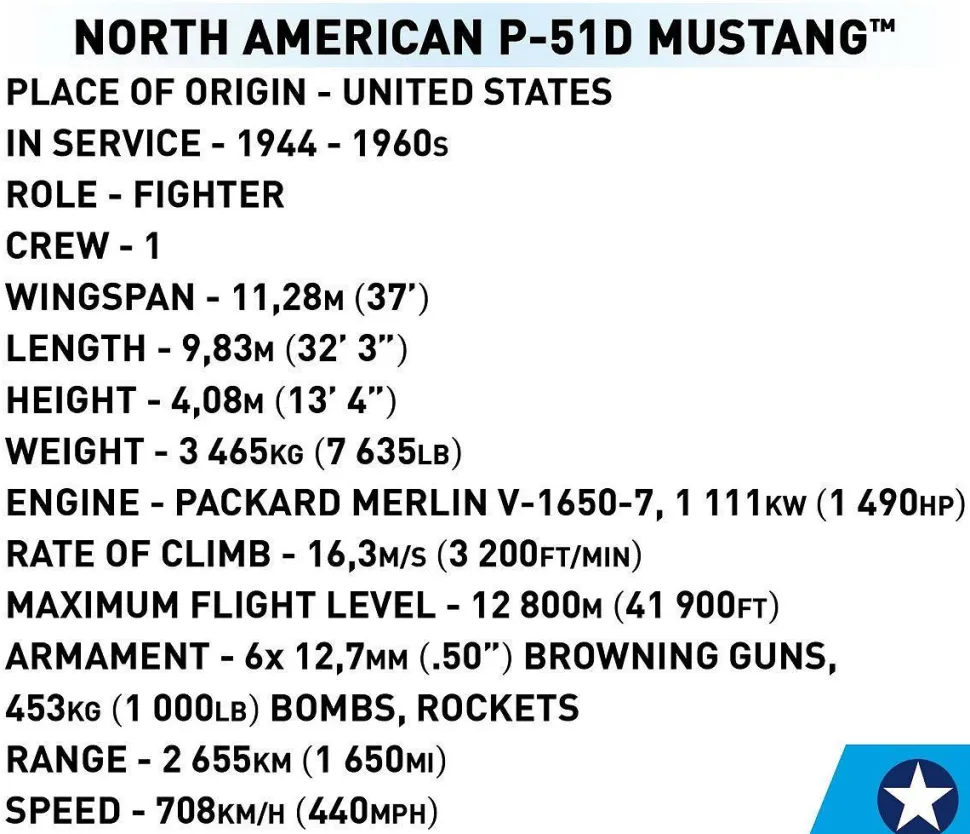 Cobi: World War II - North American P-51D Mustang Fighter Plane Historical Collection 1/48th Scale Building Block Construction Set (152 Pieces)
