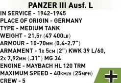 Cobi: World War II - Panzer III Ausf. L Tank Historical Collection 1/72 Scale Building Block Construction Set (82 Pieces)