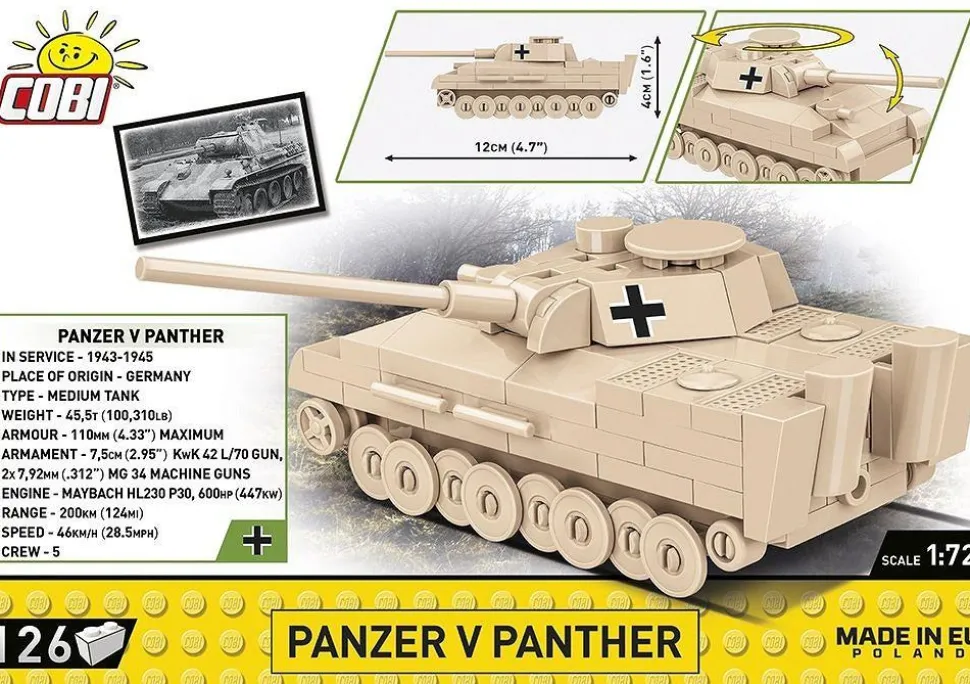 Cobi: World War II - Panzer V Panther Tank Historical Collection 1/72 Scale Building Block Construction Set (126 Pieces)
