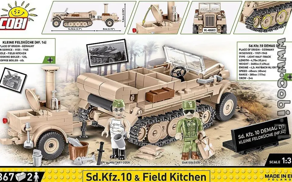 Cobi: World War II - SD. KFZ. 10 & Field Kitchen Construction Set (367 pieces)
