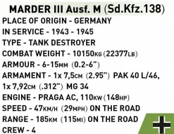 Cobi: World War II - Sd.Kfz. 138 Marder III Ausf. M Tank Historical Collection 1/35th Scale Building Block Construction Set (367)