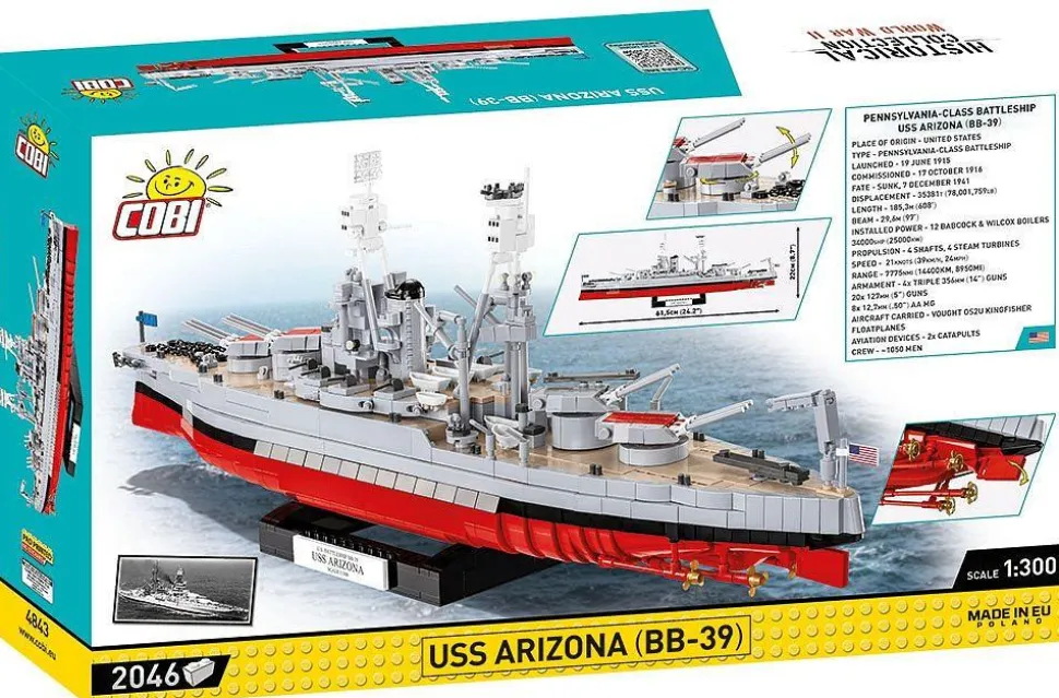 Cobi: World War II - USS Arizona (BB-39) Battleship Historical Collection 1/300th Scale Building Block Construction Set (2046 Pieces)