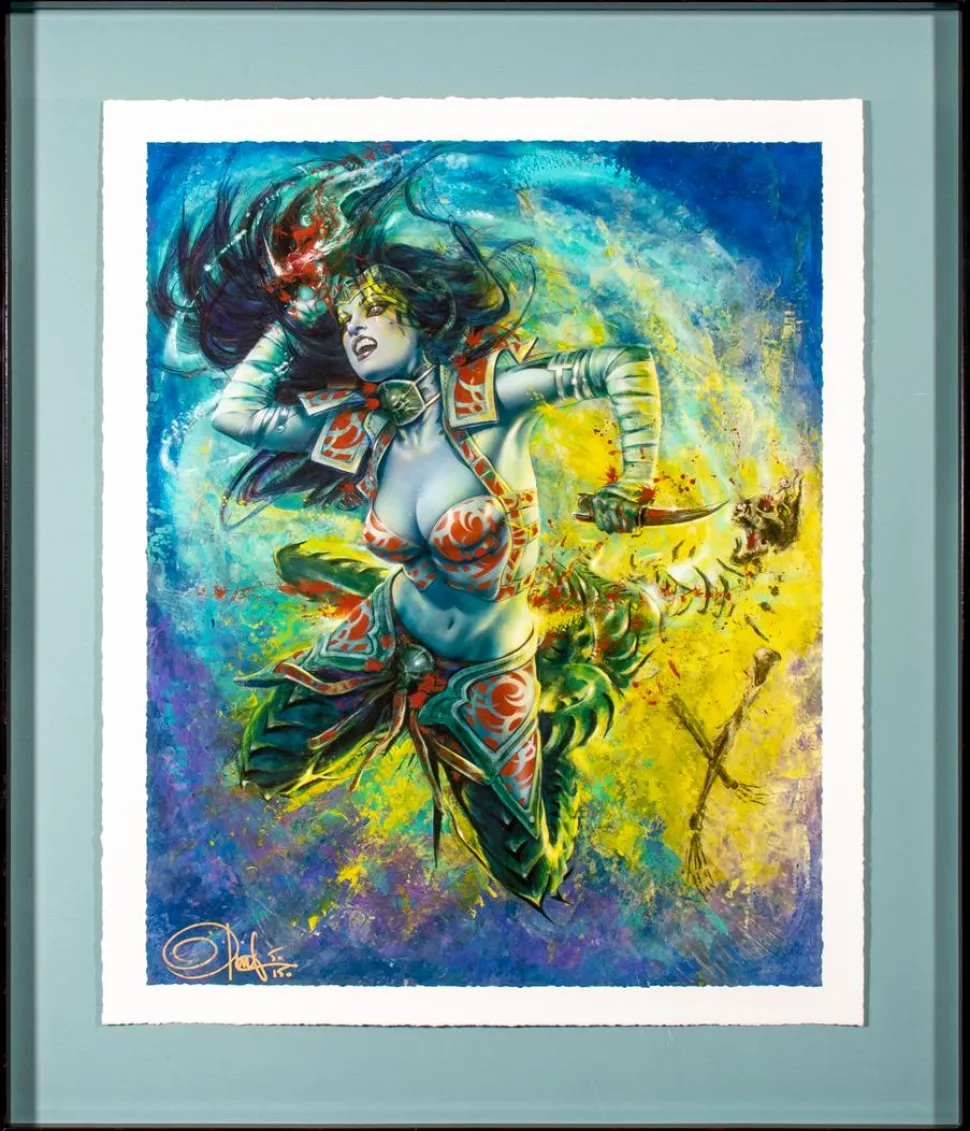 Court of the Dead - Gallevarbe: Eviscerator Art Print by Olivia De Berardinis (Framed Black on Teal)