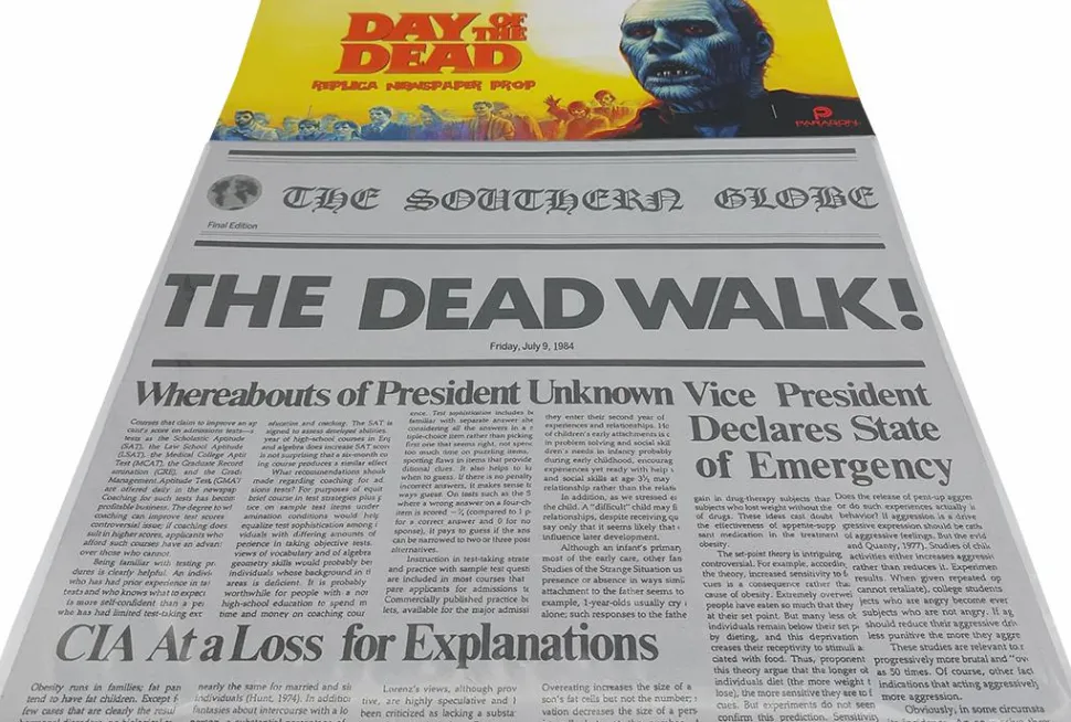 Day of the Dead (1985) - "The Dead Walk!" Newspaper 1:1 Scale Life-Scale Prop Replica