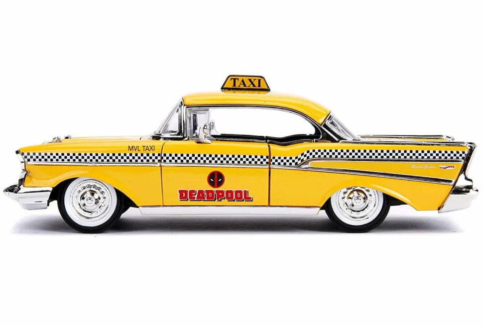 Deadpool - Deadpool with 1957 Chevy Bel Air Yellow Taxi 1/24th Scale Die-Cast Vehicle Replica
