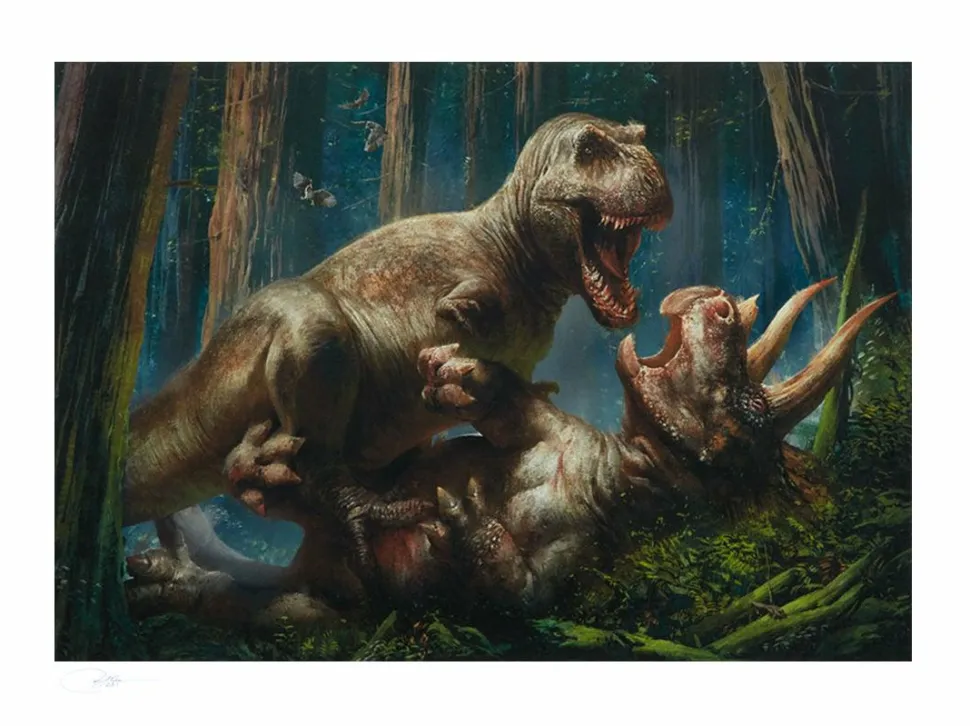 Dinosauria - T-Rex vs Triceratops Premium Art Print by RJ Palmer