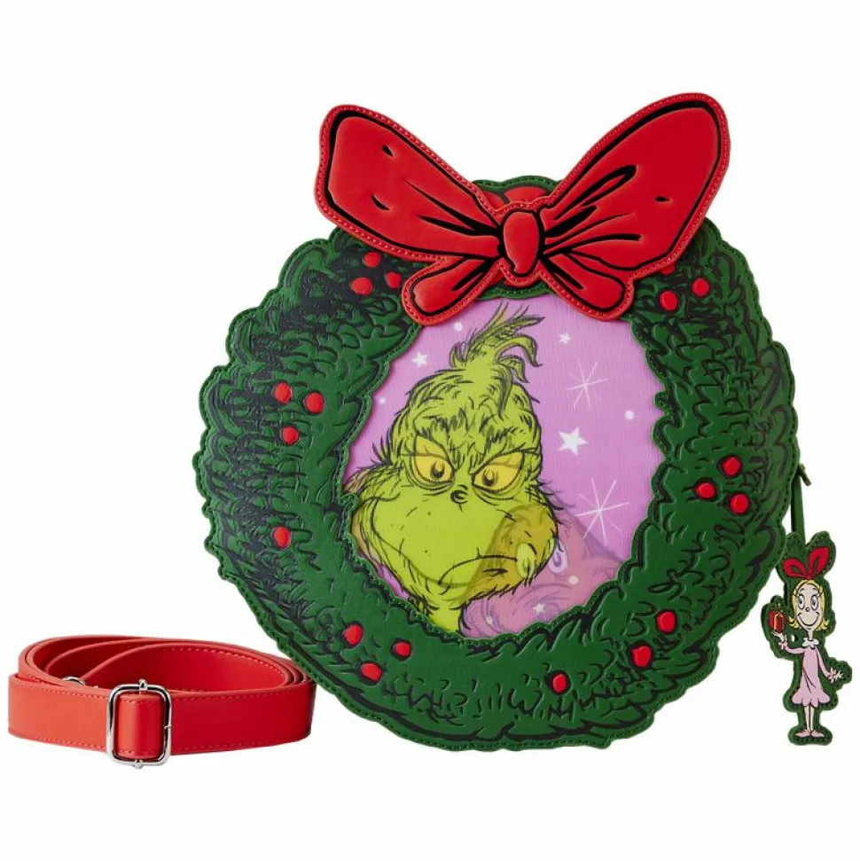 Dr. Seuss - The Grinch Wreath Lenticular 9" Faux Leather Crossbody Bag