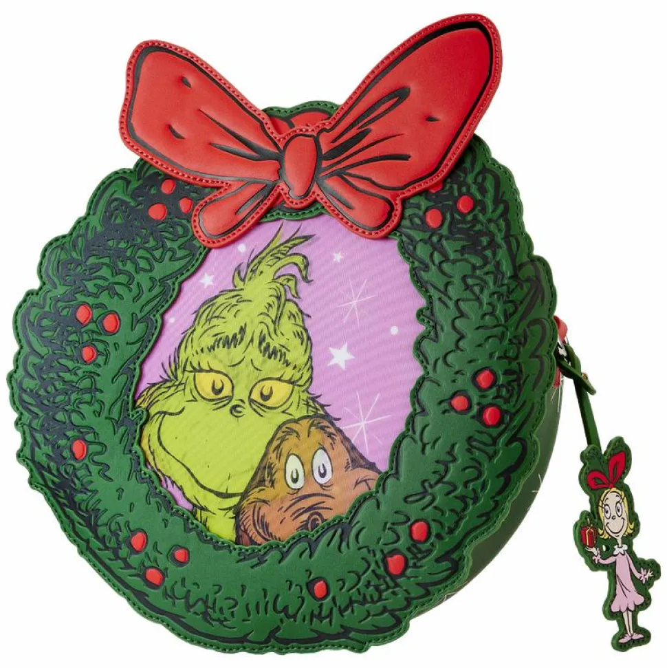 Dr. Seuss - The Grinch Wreath Lenticular 9" Faux Leather Crossbody Bag