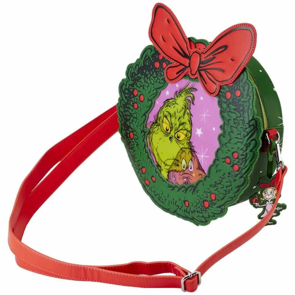 Dr. Seuss - The Grinch Wreath Lenticular 9" Faux Leather Crossbody Bag