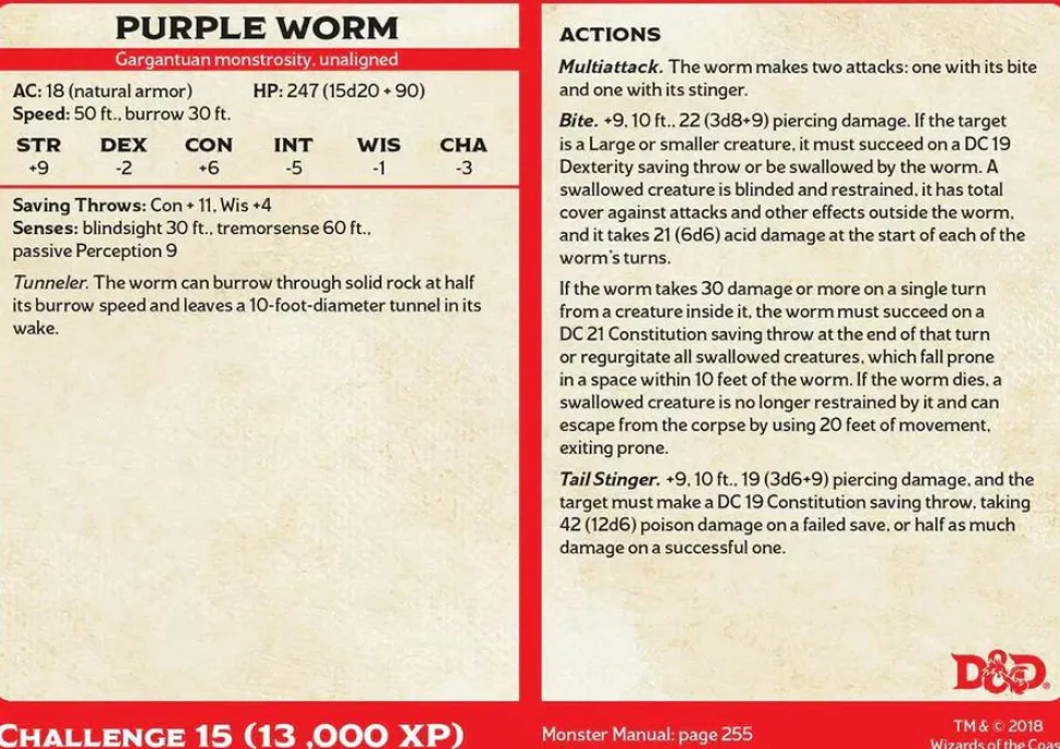 Dungeon & Dragons - Challenge Rating 6-16 Monster Spellbook Cards