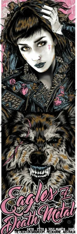 Eagles of Death Metal - Croxton Ballroom, Melbourne 2016 Pink Variant Art Print by Rhys Cooper