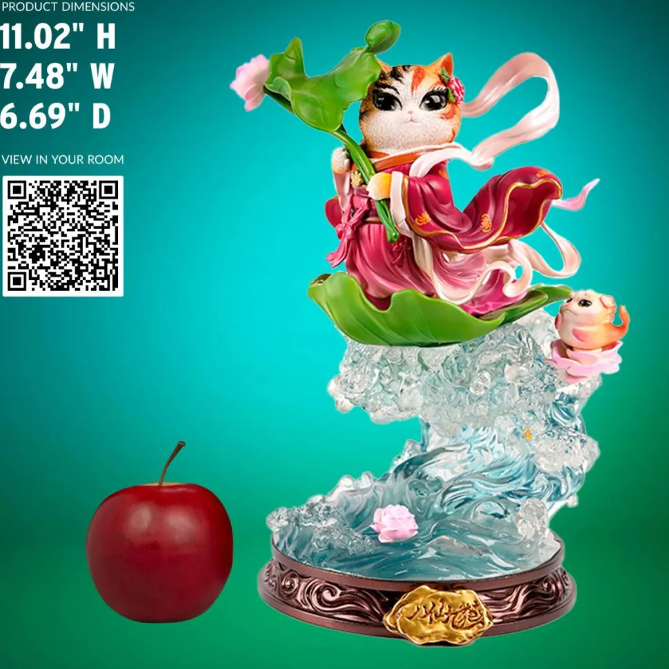 Eight Immortals and Nine Cats - He Xiangu Cat 10” Statue