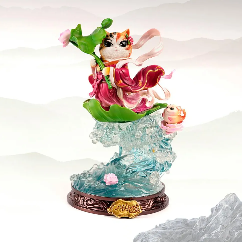 Eight Immortals and Nine Cats - He Xiangu Cat 10” Statue