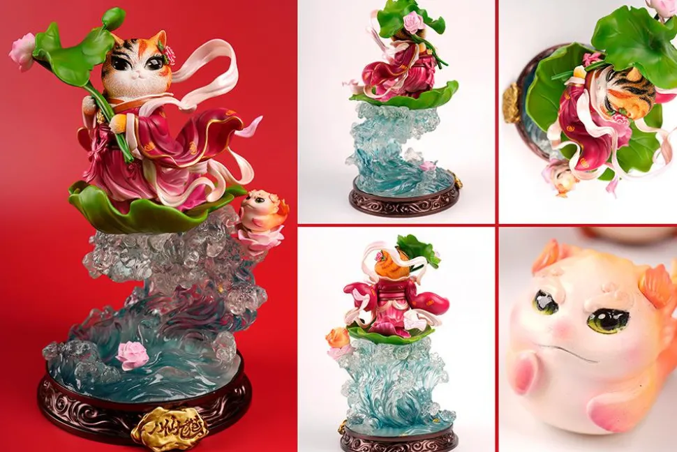 Eight Immortals and Nine Cats - He Xiangu Cat 10” Statue
