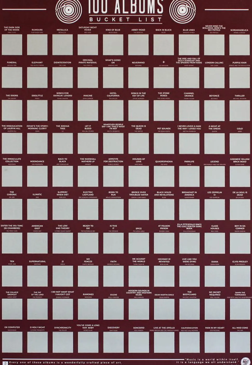 Gift Republic - 100 Albums Bucket List Scratch Off Poster