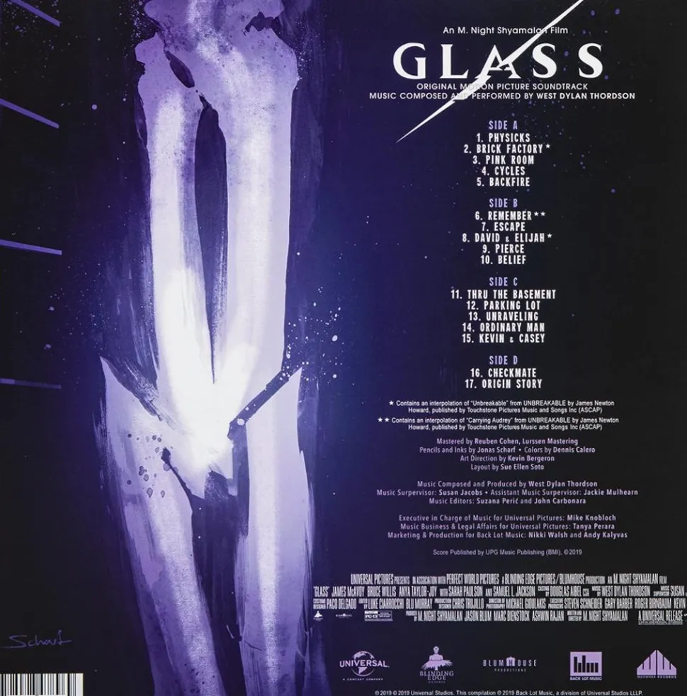 Glass (2019) - Original Motion Picture Soundtrack by West Dylan Thordson 2xLP Vinyl Record (Fluorescent Purple Coloured Vinyl)