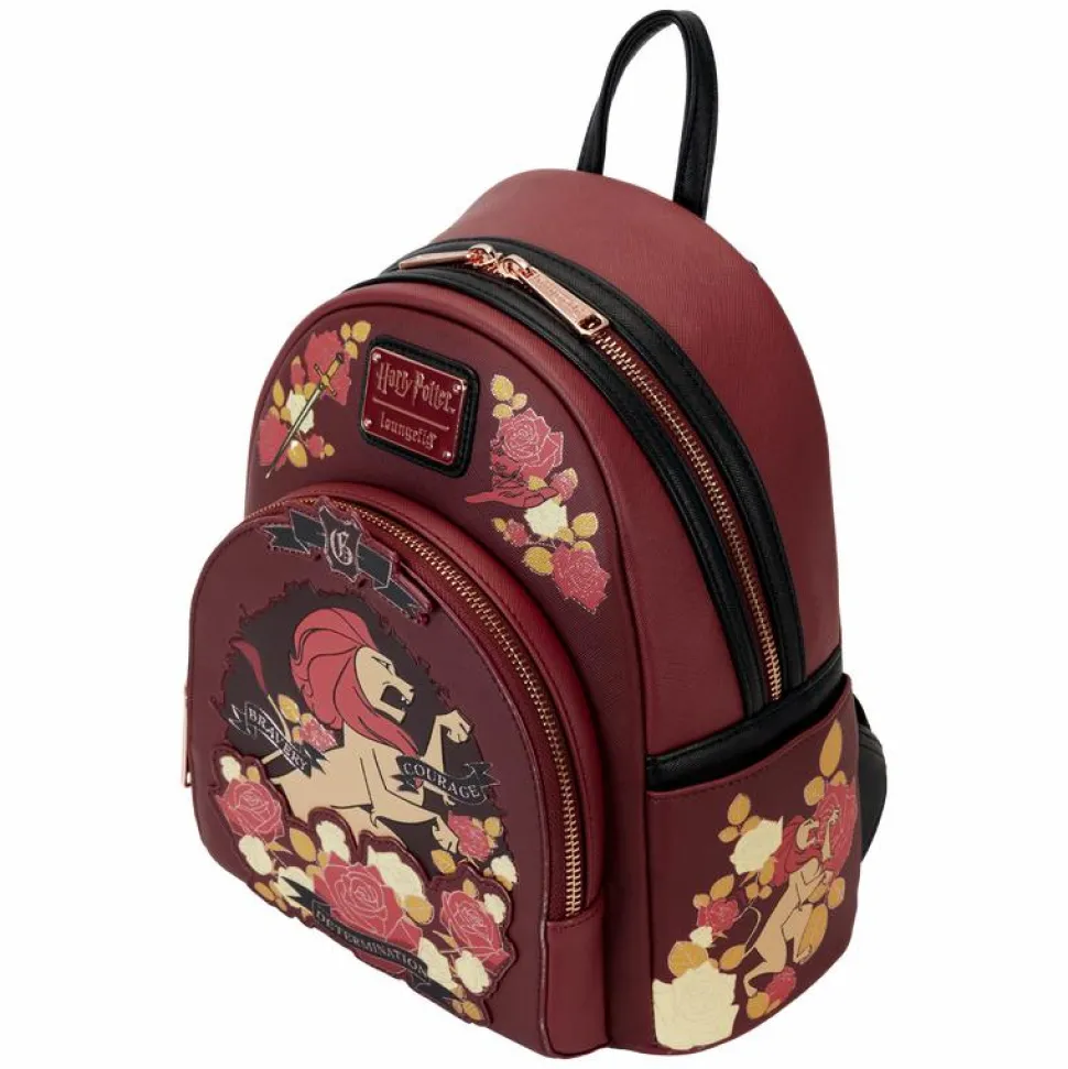 Harry Potter - Gryffindor House Floral Tattoo 10" Faux Leather Mini Backpack