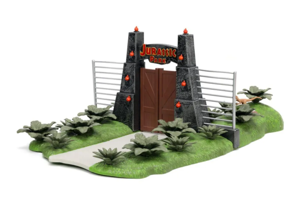 Jurassic Park - Jurassic Park Gate with Jeep Wrangler & Ford Explorer Nano Hollywood Rides Nano Scene 1.65" Scale Die-Cast Playset