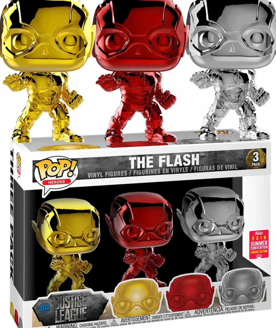 Justice League (2017) - The Flash Red, Gold & Silver Chrome Pop! Vinyl Figure 3-Pack (2018 Summer Convention Exclusive)