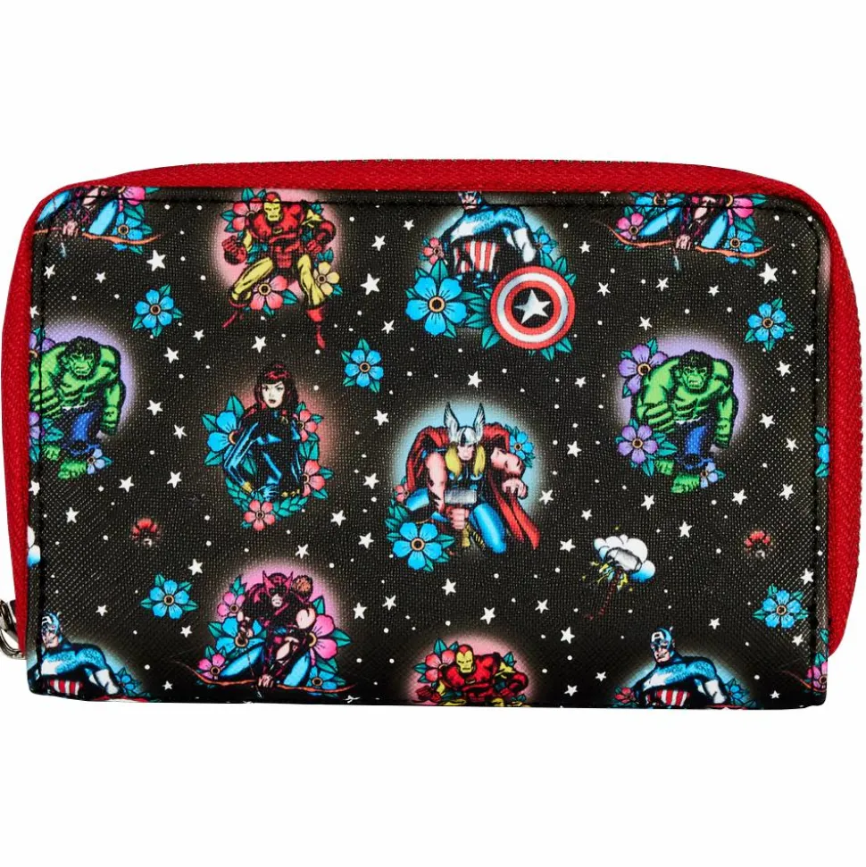 Marvel - Avengers Floral Tattoo 4” Faux Leather Zip-Around Wallet