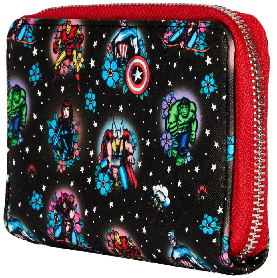Marvel - Avengers Floral Tattoo 4” Faux Leather Zip-Around Wallet