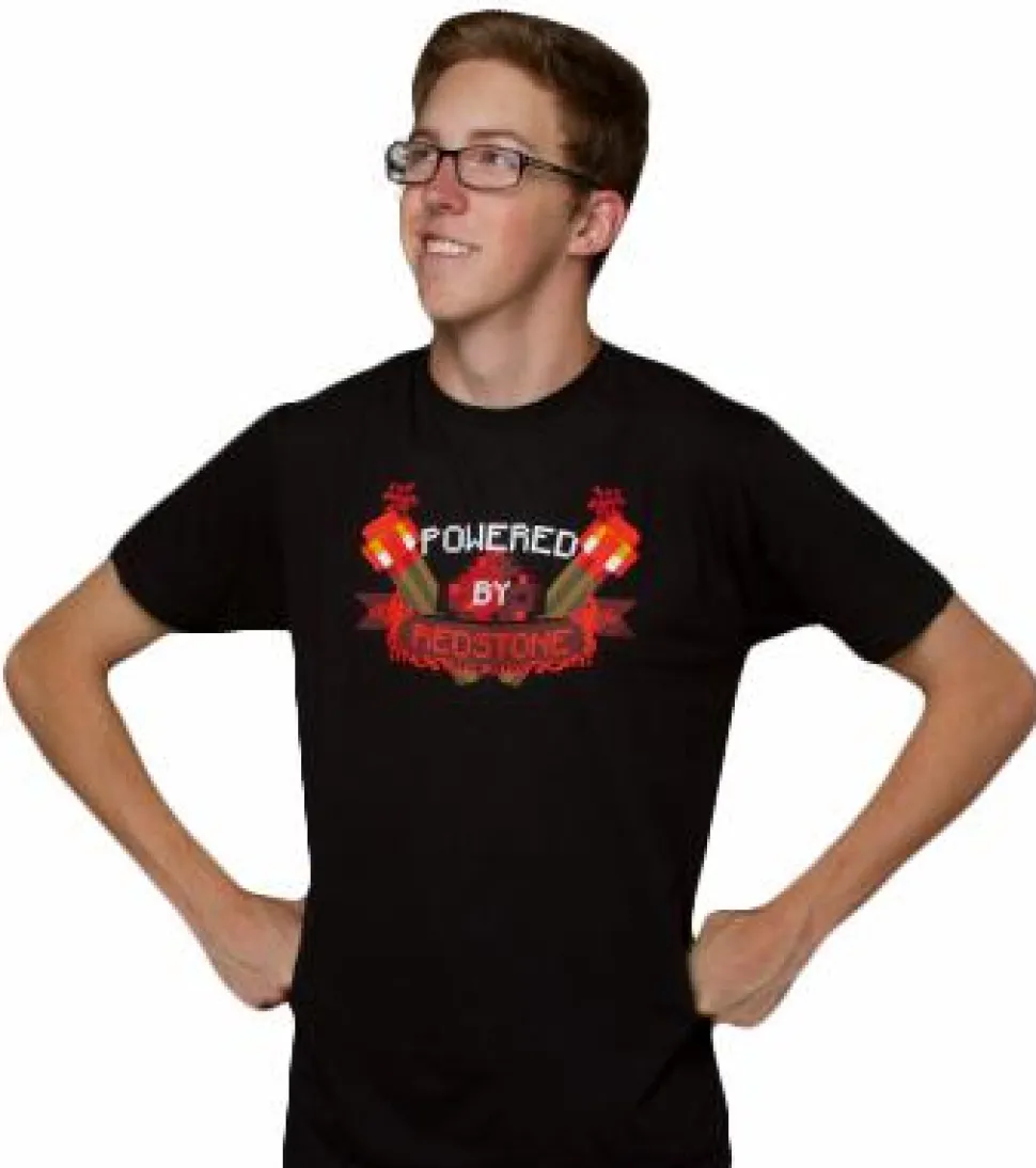 Minecraft - Powered by Redstone Black Male T-Shirt