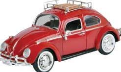 Motormax - Red 1966 Volkswagen Classic Beetle with Roof Luggage Rack Volkswagen Collection 1/24th Scale Die-Cast Vehicle Replica