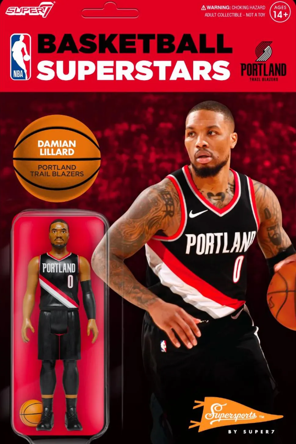 NBA Basketball - Damian Lillard Portland Trail Blazers Supersports ReAction 3.75” Action Figure