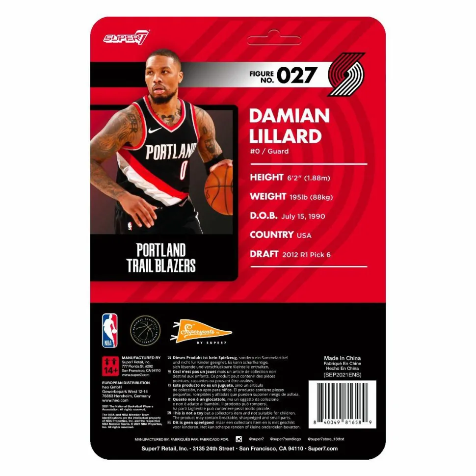 NBA Basketball - Damian Lillard Portland Trail Blazers Supersports ReAction 3.75” Action Figure