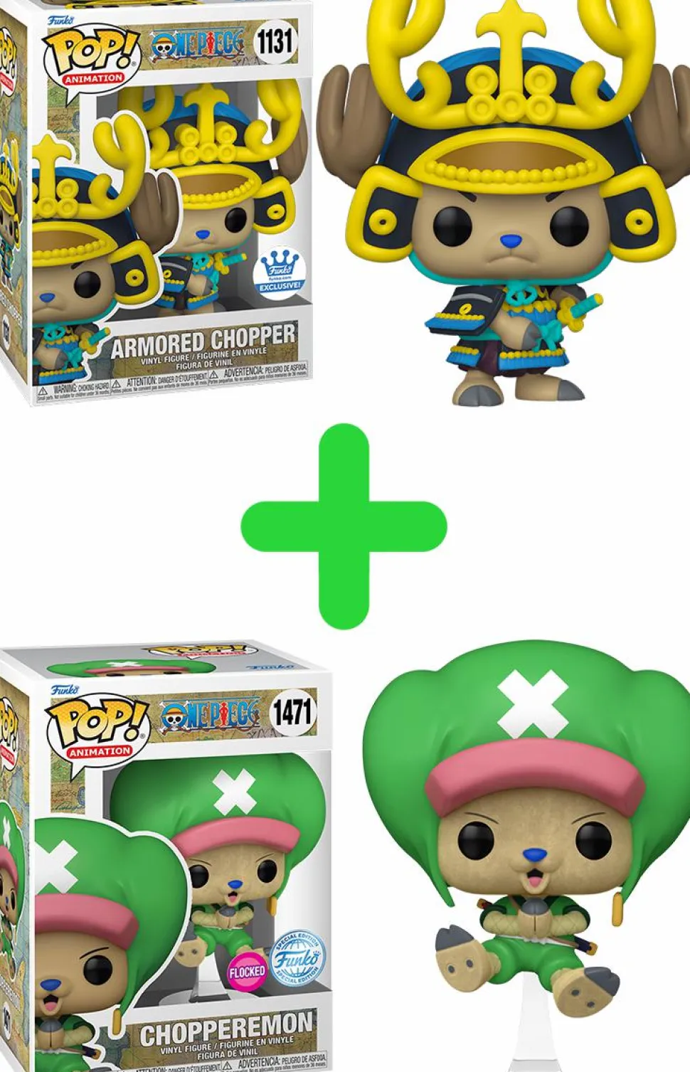 One Piece Pop! Vinyl 2-Shot - Armored Chopper & Chopperemon Flocked Pop! Vinyl Bundle