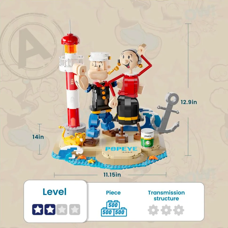 Popeye - Popeye with Olive Oyl Building Block Construction Set (1209 Pieces)